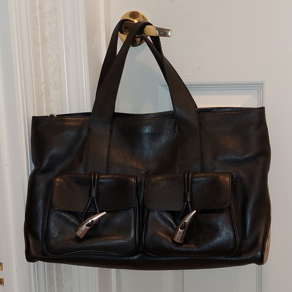 Vintage Burberry Large Black Leather Tote/Satchel/Arm Bag.